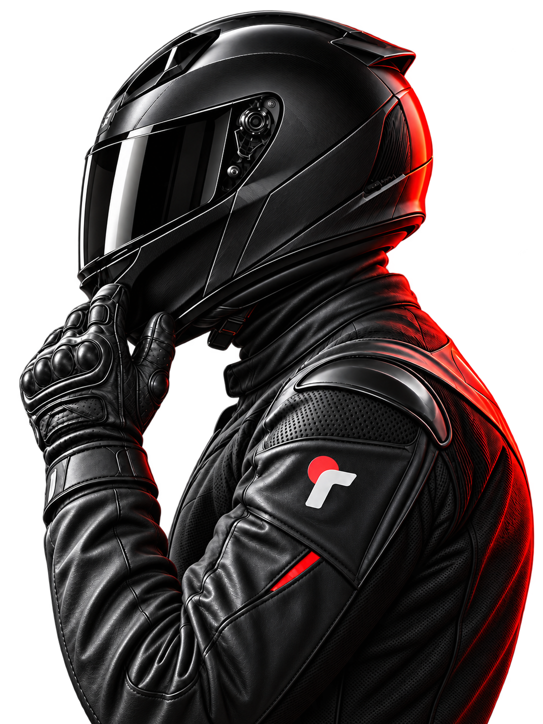 Ridr motorcycle rider in full riding gear